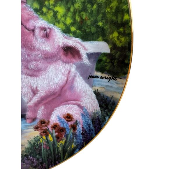 Hog Wash By Joan Wright Pigs In Bloom The Danbury Mint Collectible Plate - Picture 2 of 3